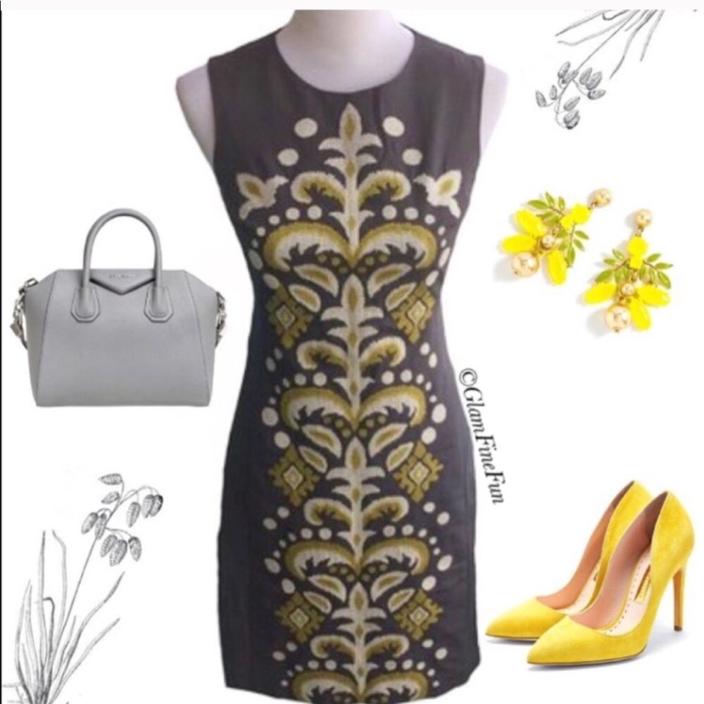 Anthropologie embroidered fountain shift dress
